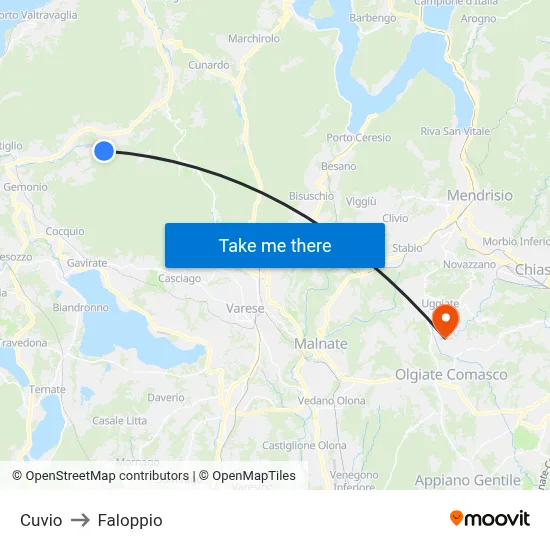Cuvio to Faloppio map