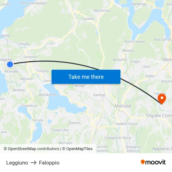 Leggiuno to Faloppio map