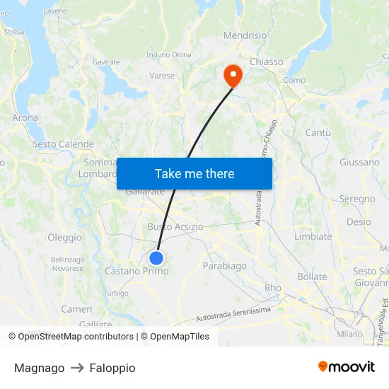 Magnago to Faloppio map