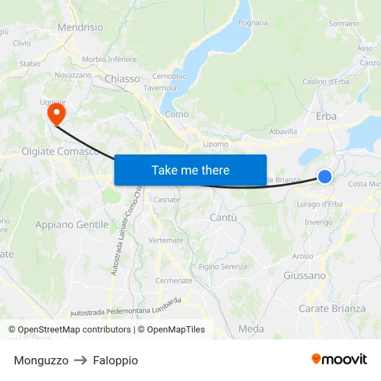 Monguzzo to Faloppio map