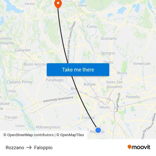 Rozzano to Faloppio map