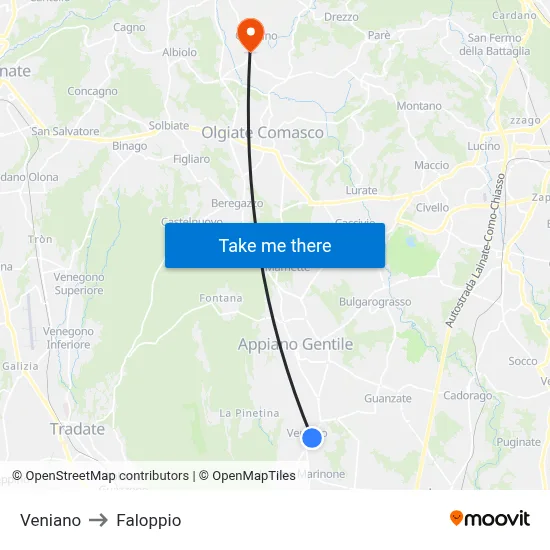 Veniano to Faloppio map
