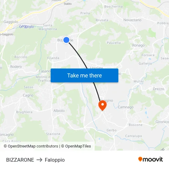Bizzarone to Faloppio map