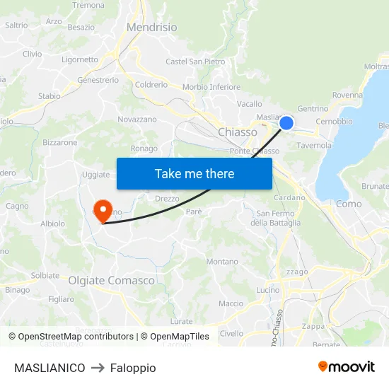 Maslianico to Faloppio map