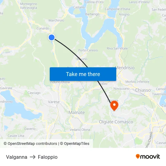 Valganna to Faloppio map