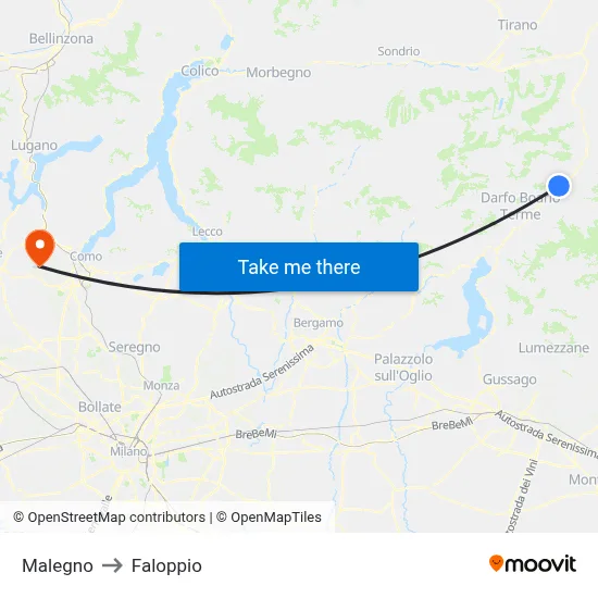 Malegno to Faloppio map