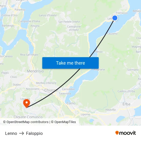 Lenno to Faloppio map