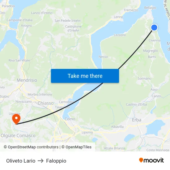 Oliveto Lario to Faloppio map