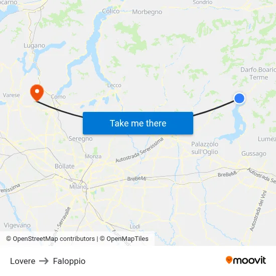 Lovere to Faloppio map