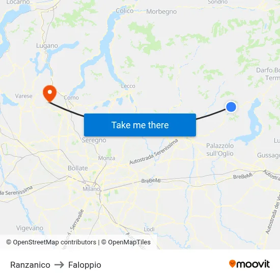 Ranzanico to Faloppio map