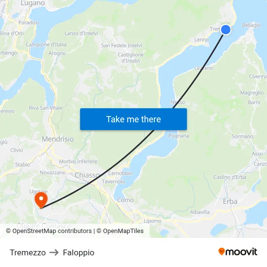 Tremezzo to Faloppio map