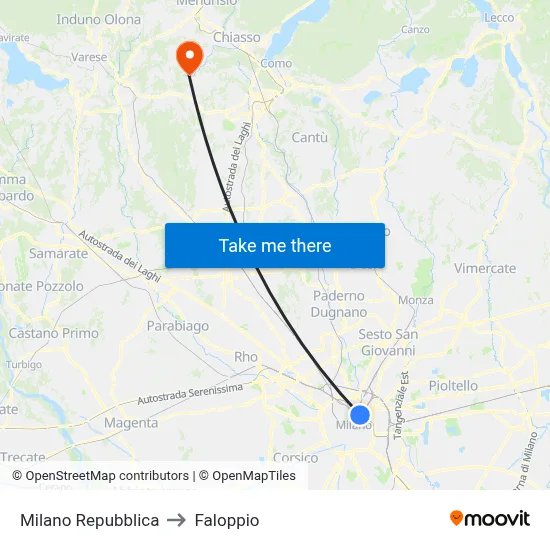 Milan Repubblica to Faloppio map