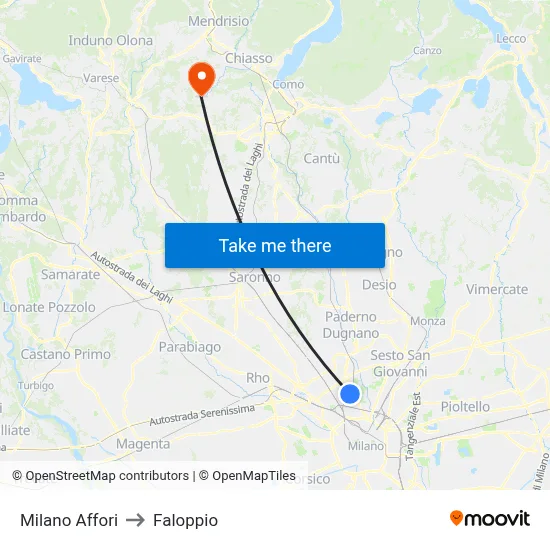 Milano Affori to Faloppio map