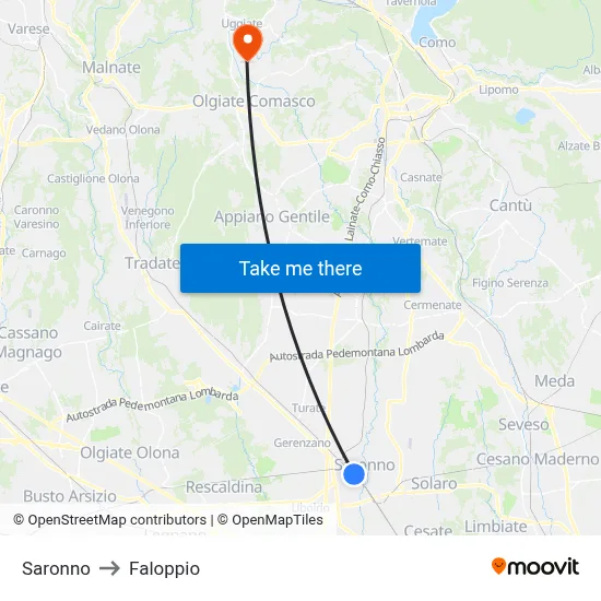 Saronno to Faloppio map
