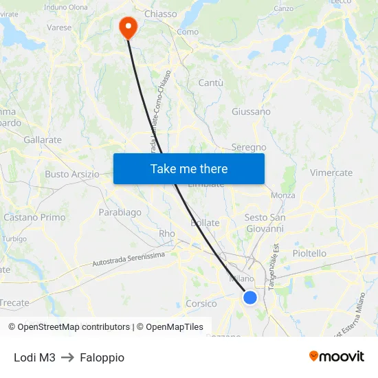 Lodi M3 to Faloppio map