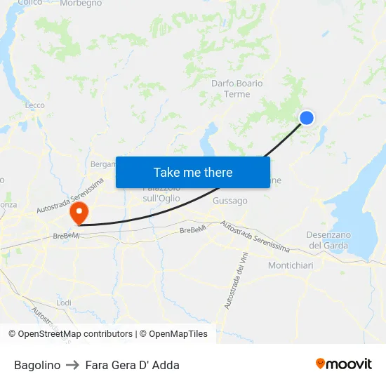 Bagolino to Fara Gera D' Adda map