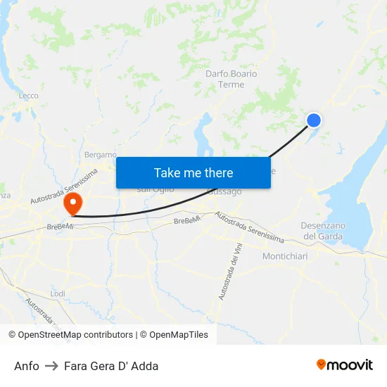 Anfo to Fara Gera D' Adda map