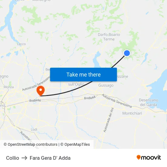 Collio to Fara Gera D' Adda map