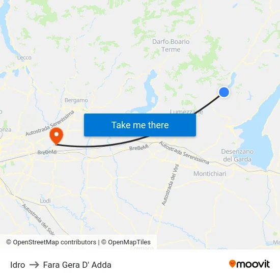 Idro to Fara Gera D' Adda map