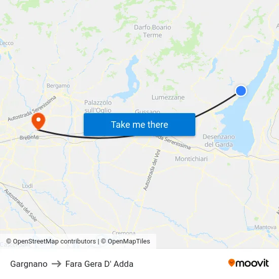 Gargnano to Fara Gera D' Adda map