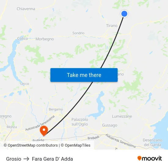 Grosio to Fara Gera D' Adda map