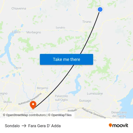 Sondalo to Fara Gera D' Adda map