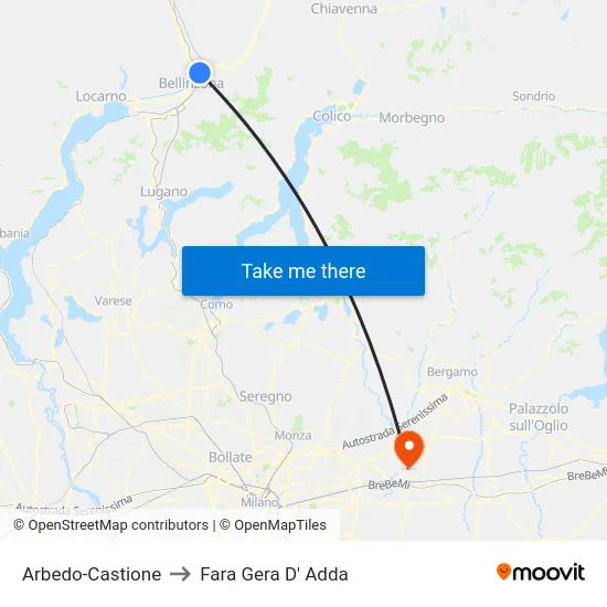 Arbedo-Castione to Fara Gera D' Adda map