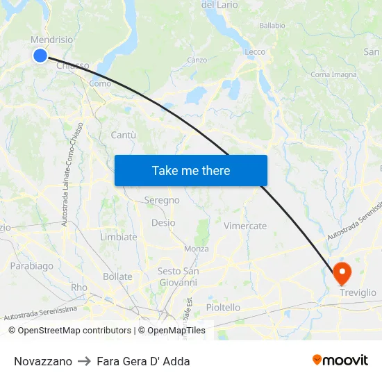 Novazzano to Fara Gera D' Adda map