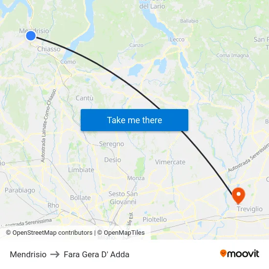Mendrisio to Fara Gera D' Adda map