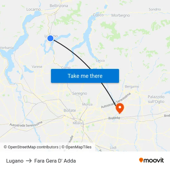 Lugano to Fara Gera D' Adda map