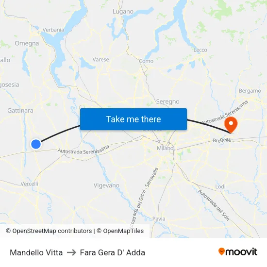 Mandello Vitta to Fara Gera D' Adda map