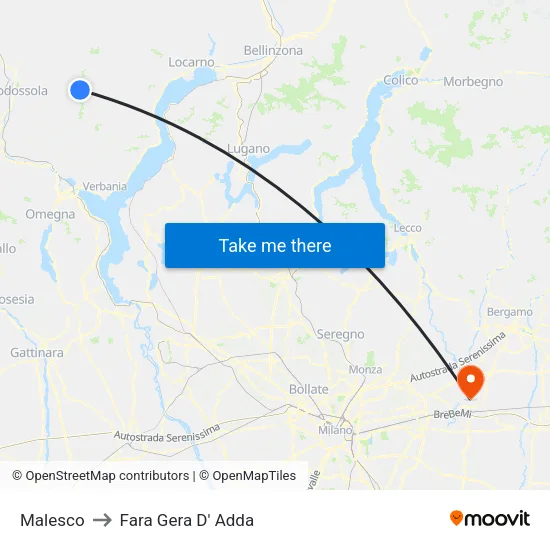 Malesco to Fara Gera D' Adda map