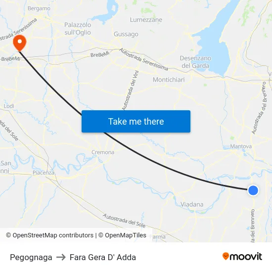 Pegognaga to Fara Gera D' Adda map