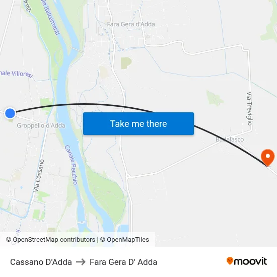 Cassano D'Adda to Fara Gera D' Adda map