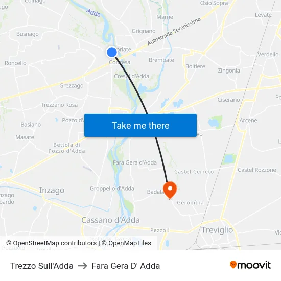 Trezzo Sull'Adda to Fara Gera D' Adda map