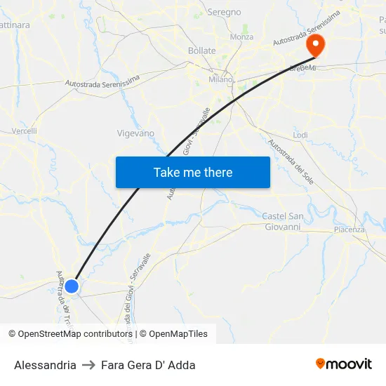 Alessandria to Fara Gera D' Adda map