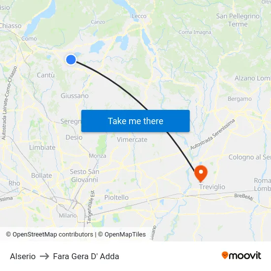 Alserio to Fara Gera D' Adda map