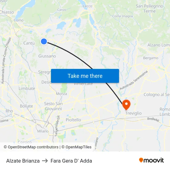 Alzate Brianza to Fara Gera D' Adda map
