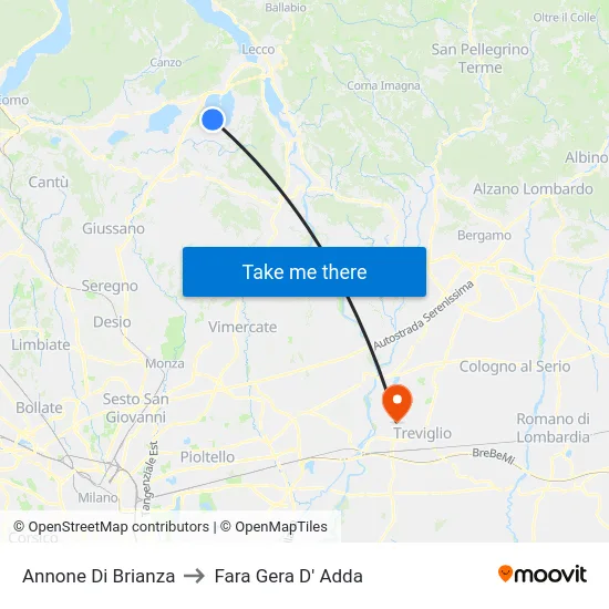 Annone Di Brianza to Fara Gera D' Adda map