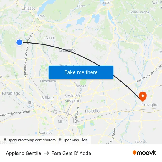 Appiano Gentile to Fara Gera D' Adda map