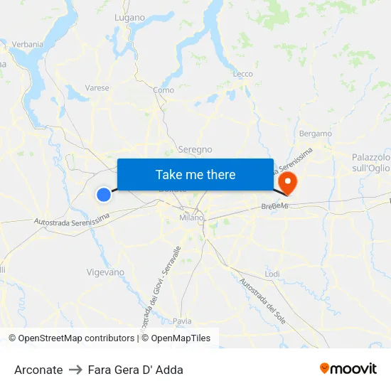 Arconate to Fara Gera D' Adda map