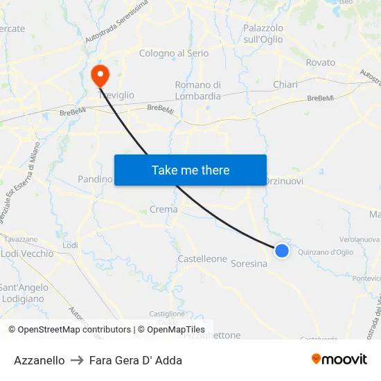 Azzanello to Fara Gera D' Adda map