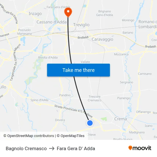 Bagnolo Cremasco to Fara Gera D' Adda map