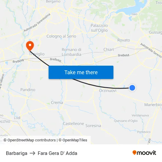 Barbariga to Fara Gera D' Adda map