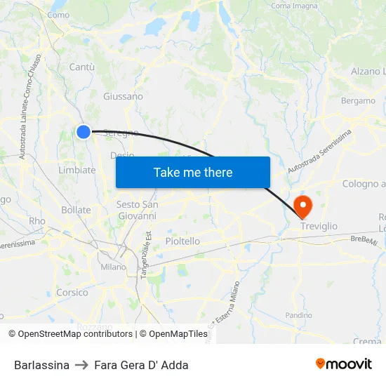 Barlassina to Fara Gera D' Adda map