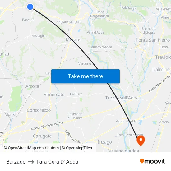 Barzago to Fara Gera D' Adda map