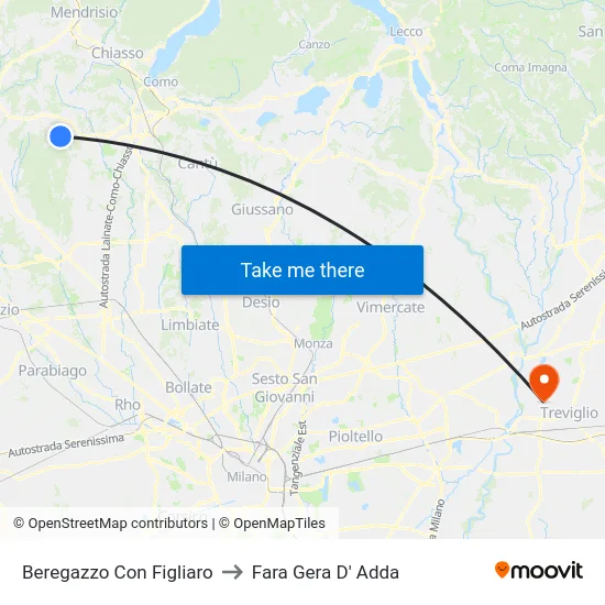 Beregazzo Con Figliaro to Fara Gera D' Adda map