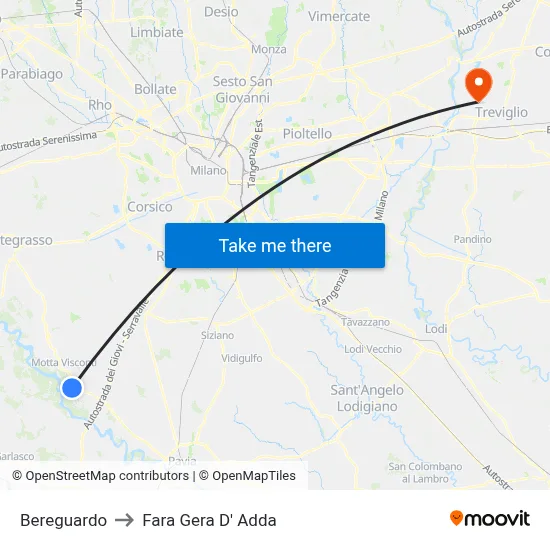 Bereguardo to Fara Gera D' Adda map