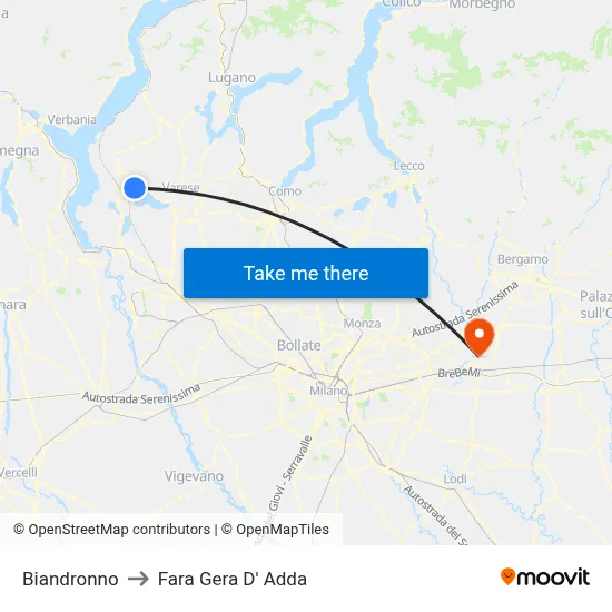 Biandronno to Fara Gera D' Adda map