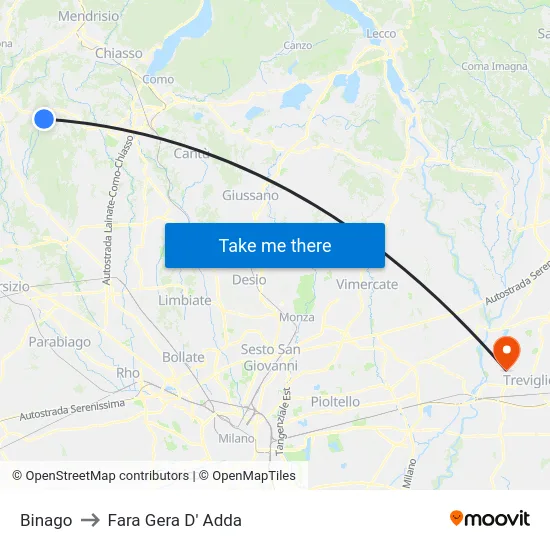 Binago to Fara Gera D' Adda map
